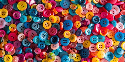 Colorful Plastic Clothing Buttons. Assorted Small Buttons Collection. Vibrant Sewing Buttons Background