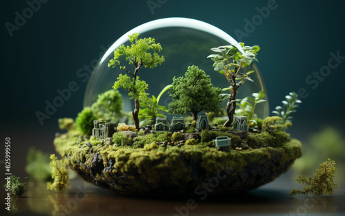 Glass ball containing trees. Generative AI