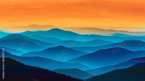 Silhouettes of mountains at sunset with a colorful sky.
