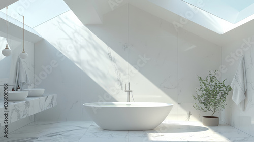 Minimalist luxury bathroom bathed in natural light.