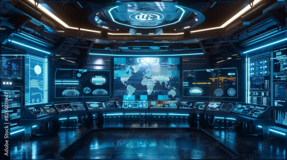 futuristic command center with holographic displays futuristic command center with holographic displays