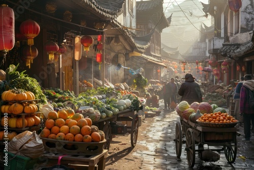 A vibrant street scene in an old Chinese city photo