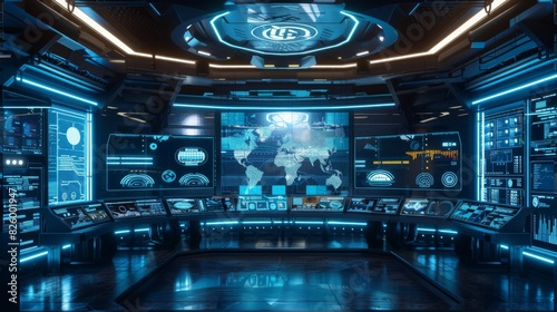futuristic command center with holographic displays