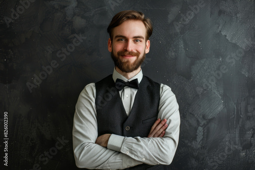 Confident smiling man in formal wear against dark background