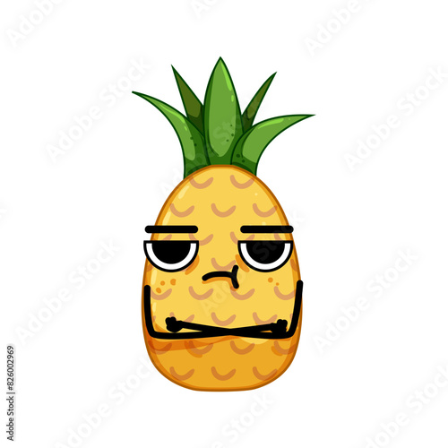 fruit pineapple character cartoon. cute funny, fun summer, party sticker fruit pineapple character sign. isolated symbol vector illustration