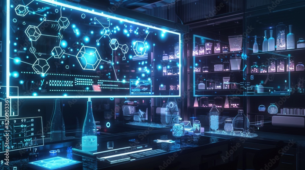 futuristic laboratory with advanced holographic displays futuristic laboratory with advanced holographic displays