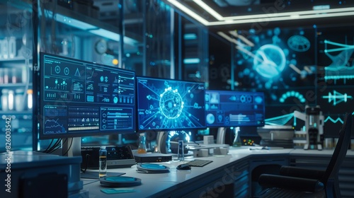 Wallpaper Mural futuristic laboratory with advanced holographic displays Torontodigital.ca