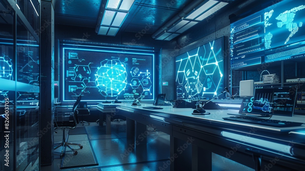 futuristic laboratory with advanced holographic displays futuristic laboratory with advanced holographic displays