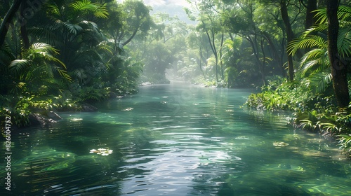 A clean  flowing river surrounded by lush vegetation and wildlife List of Art Media Photograph inspired by Spring magazine