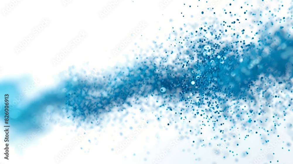 A trail of particles in an abstract background, with a radial blur effect and a cyan color grade, isolated on solid white background A trail of particles in an abstract background, with a radial blur effect and a cyan color grade, isolated on solid white background