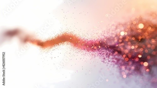 A trail of particles in an abstract background, with a lens flare effect and a warm color grade, isolated on solid white background