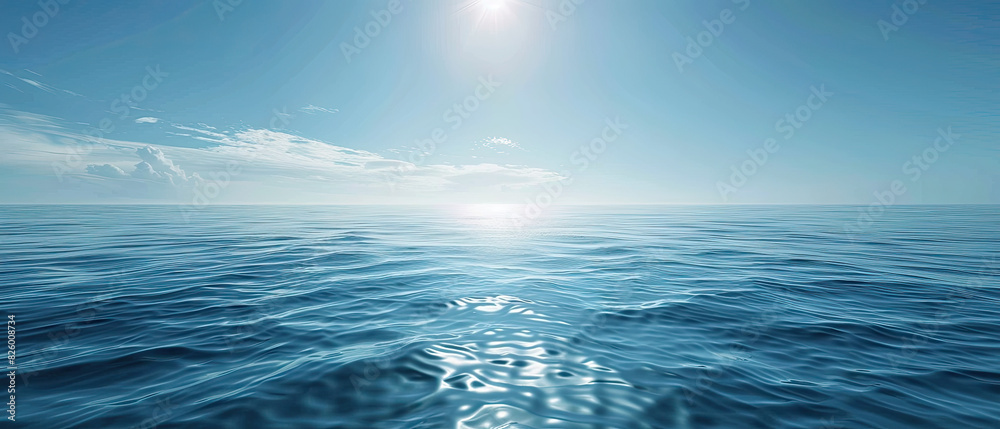 Fototapeta premium Wide ocean with bright sun and clear sky