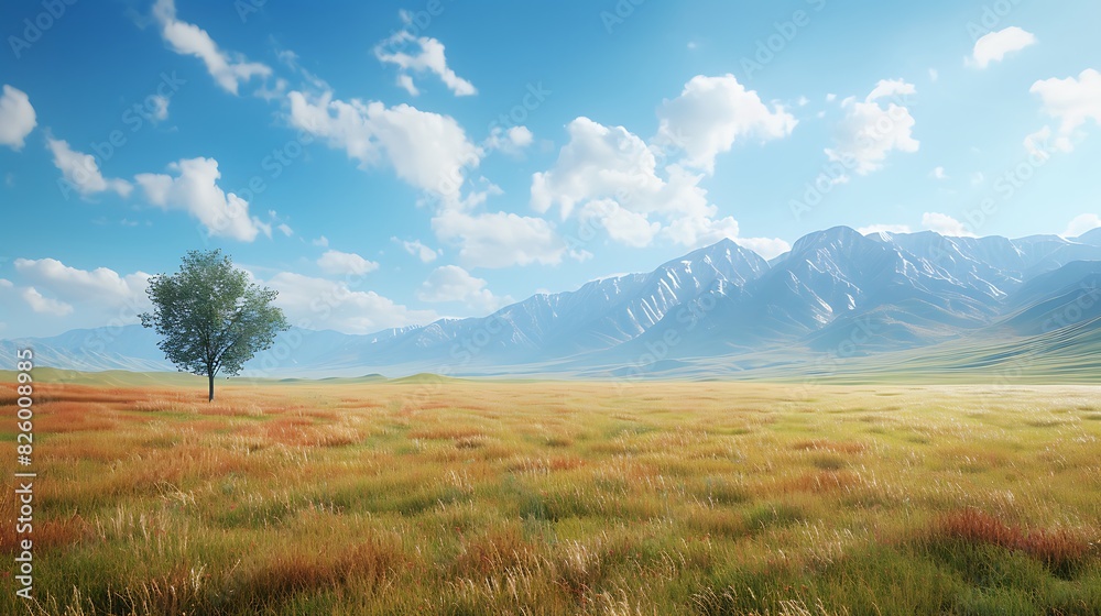 Natural beauty of rolling plains with distant mountains