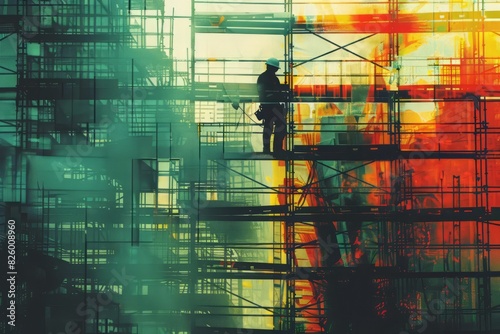 Construction worker on scaffolding at a building under construction