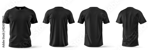 Black Template. Blank T Shirt with Short Sleeves in Black Color for Front and Back View on White Background photo