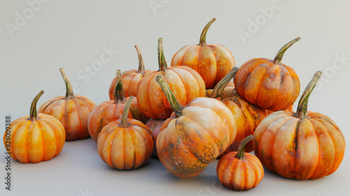 A vibrant collection of pumpkins set against a clean backdrop.