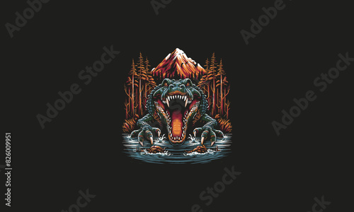 crocodile angry on forest vector artwork design