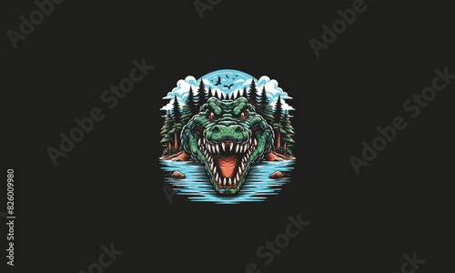 crocodile angry on forest vector artwork design