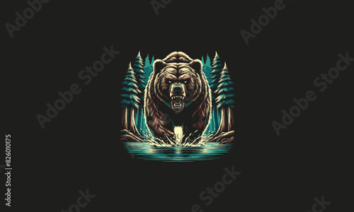 beer roar on forest vector illustration artwork design