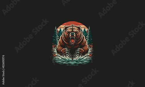 beer roar on forest vector illustration artwork design