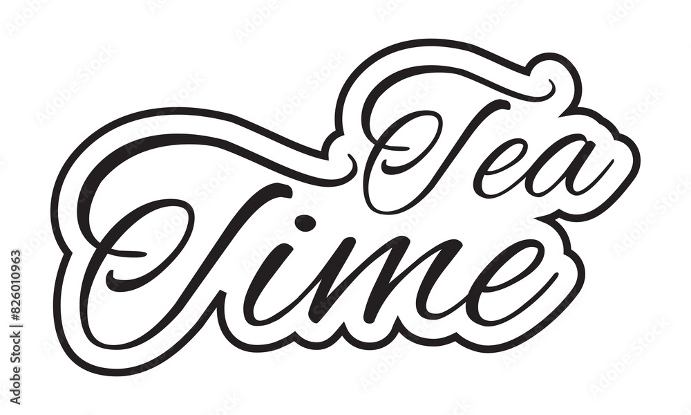 Tea time black lettering text on white textured background with turquoise stains, Tea calligraphy for logo, menu, cafe, invitation and postcards. Tea time vector design. vector illustration. EPS 10 Tea time black lettering text on white textured background with turquoise stains, Tea calligraphy for logo, menu, cafe, invitation and postcards. Tea time vector design. vector illustration. EPS 10