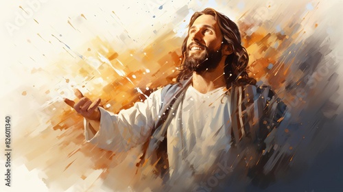 Craft a photorealistic image of Jesus surrounded by people seeking healing, depicting his divine touch in a wide-angle view that evokes hope and faith