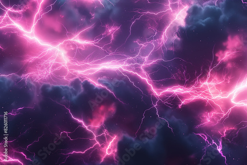 Abstract Pink Lightning in Dark Sky