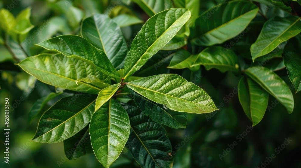 Fresh green leaves of Srikaya Annona squamosa in close up view Fresh green leaves of Srikaya Annona squamosa in close up view