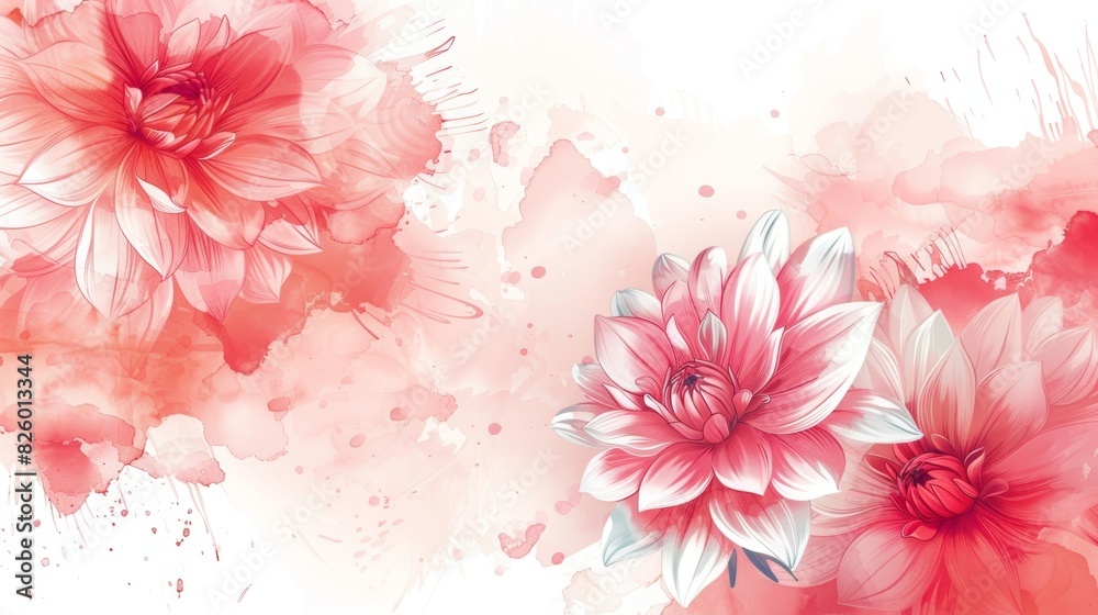 Red watercolor flowers on a white background. Red watercolor flowers on a white background.