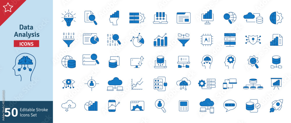 Data Analysis Blue Icons Set. Pictograms Database Statistics Analytics Server Infographic Monitoring Computing and Network UI UX Icons. Editable Stroke Vector Illustration Data Analysis Blue Icons Set. Pictograms Database Statistics Analytics Server Infographic Monitoring Computing and Network UI UX Icons. Editable Stroke Vector Illustration