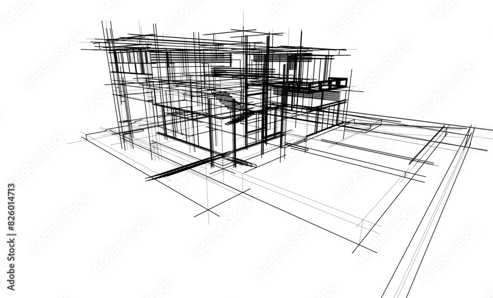 house building sketch architectural 3d illustration house building sketch architectural 3d illustration