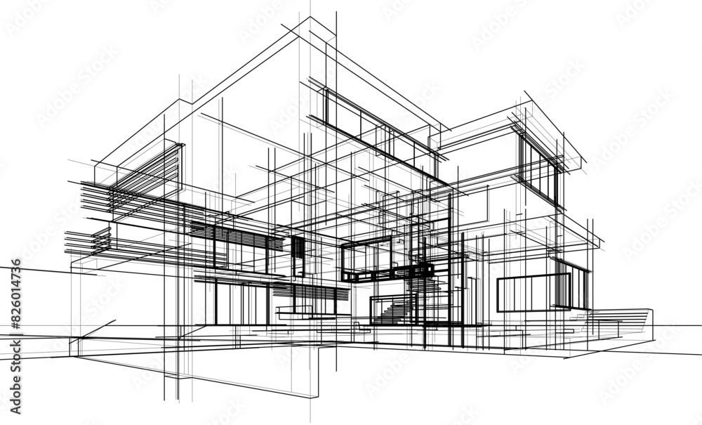 house building sketch architectural 3d illustration