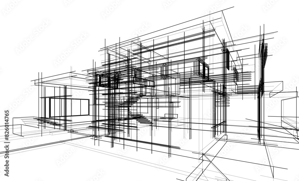 house building sketch architectural 3d illustration