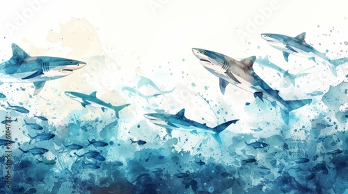 Sharks in the deep blue sea photo