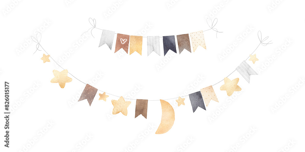 custom made wallpaper toronto digitalCute garland of flags, stars and moon. Vintage style. Watercolor illustration. Decor for a children's room.
