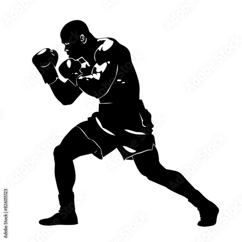 Boxer vector black isolated silhouette of man with boxing gloves. Boxing sport, olympic games illustration.