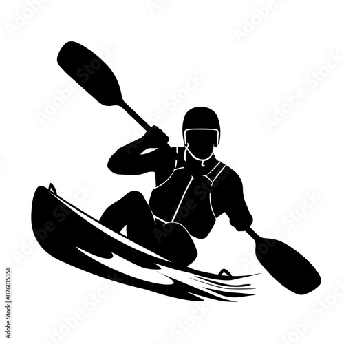 Canoeing slalom vector black isolated silhouette of man in a boat. Canoeing sportsman, olympic games illustration.