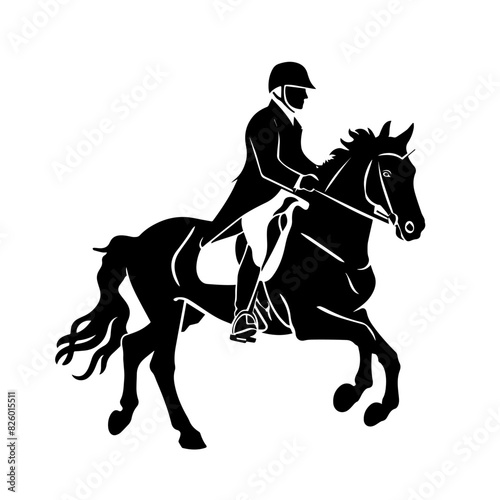 Equestrian sport vector black isolated silhouette of rider man on the horse. Equestrian sport, olympic games illustration.