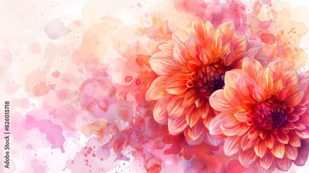 Obraz premium The image is a watercolor painting of two orange and pink flowers