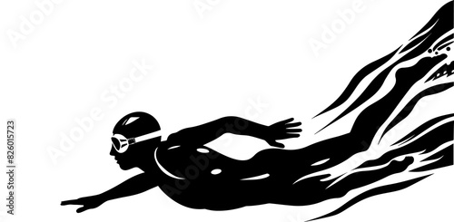 Adobe Illustrator ArtworkSwimming sport, vector black isolated silhouette of swimmer. Swimming olympic games illustration.