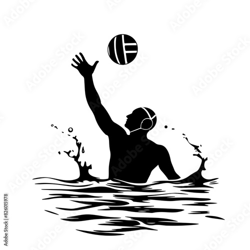 Water polo sport, vector black isolated silhouette player. Water polo olympic games illustration.