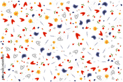 abstract heart doodles seamless pattern background illustration