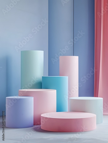 podium for products. A stage for product presentation pastel color tone. Popular color pastel. AI Generate.