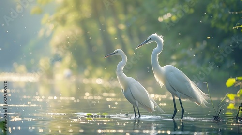 Natural beauty of egrets wading in a wetland photo