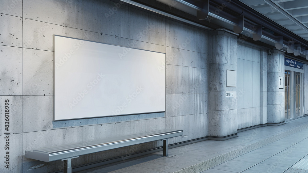 Modern minimalist poster mockup on a subway station wall, 3D rendered in high definition, blank for customization. Modern minimalist poster mockup on a subway station wall, 3D rendered in high definition, blank for customization.
