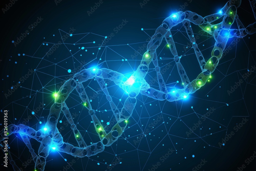 Striking navy background hosts an electric blue DNA helix, highlighting cutting edge technology in gene sequencing Striking navy background hosts an electric blue DNA helix, highlighting cutting edge technology in gene sequencing