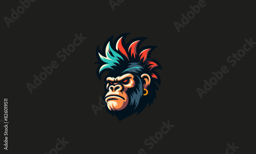head gorilla with hair punk vector logo design