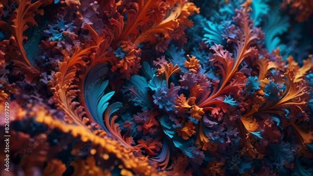 Amazing 3D rendering of colorful fractal plants. AI. Amazing 3D rendering of colorful fractal plants. AI.