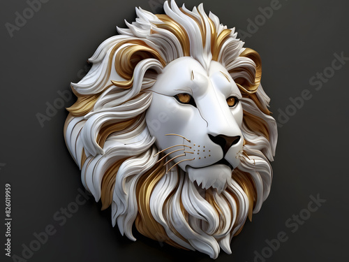 portrait of a lion head ,lion head on a white background ,  luxury living room ,luxury interior room ,modern living room with sofa and lion on wall