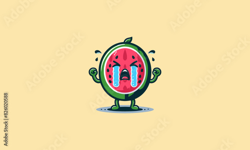 character watermelon cry vector illustration mascot flat design